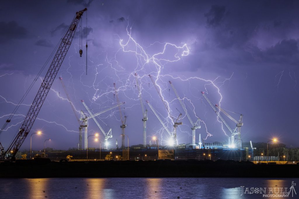 6 image stack of a lightning barrage over North Brisbane in October 2014 via HSC Photographer Jason Bull