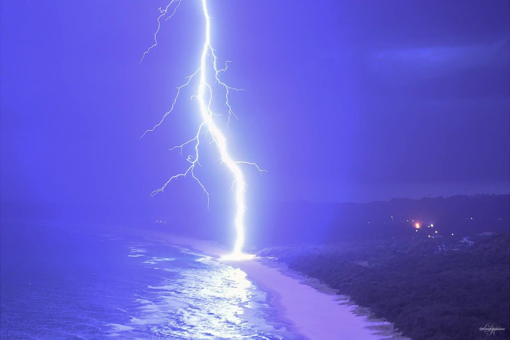 Lightning striking the beach at Byron Bay on January 2nd 2017 via HSC Photographers DK Photography 