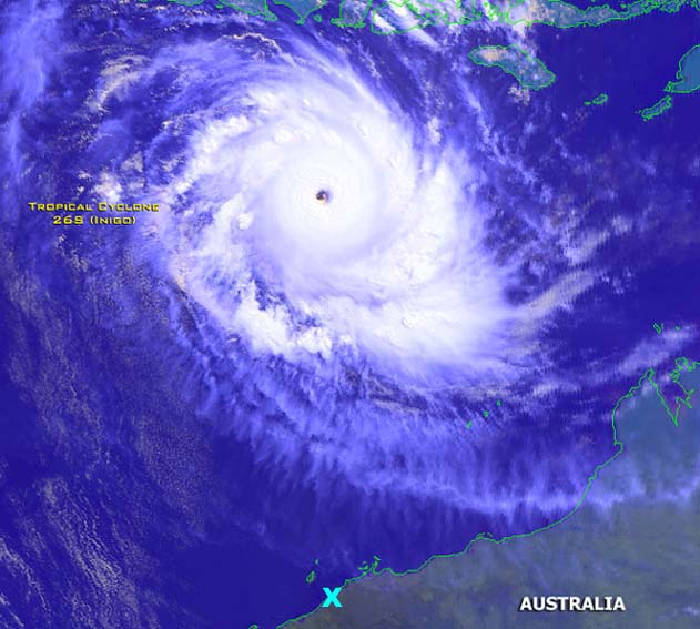 Cyclone Inigo at peak intensity via Emergency.co.nz