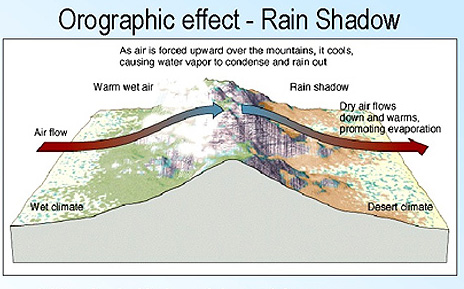 Illustration of how a rain shadow works
